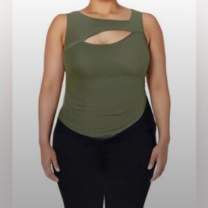 Women's Cut Out Ribbed Tank Top Green NEW Size XXL Slim Fit Stretch Shirt Top
